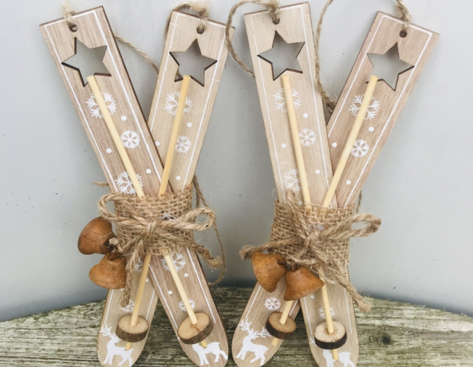 Deko-Ski aus Holz braun 21cm 2Stk