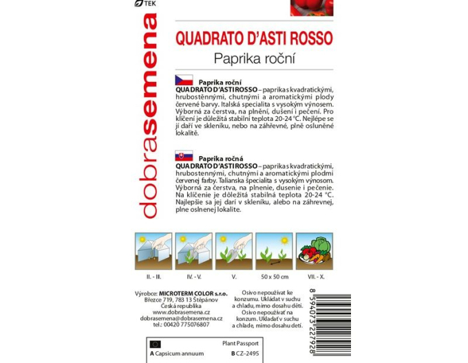 Dobrá semená Paprika Quadrato DAsti Rosso
